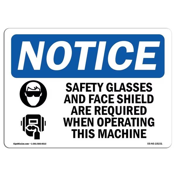 OSHA Sign, Safety Glasses And Face Shield With Symbol, 24in X 18in Decal, 24